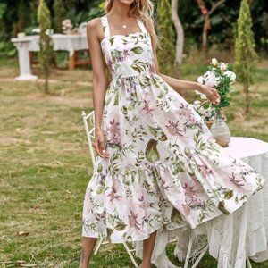 Floral print ruffle hem cami dress